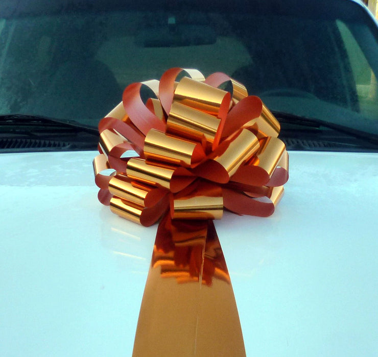 Large 14" Metallic Copper Orange Bow - Car Gift Door Halloween Christmas Decor