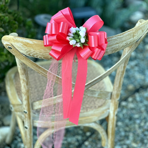 coral-wedding-bows-with-white-rosebuds