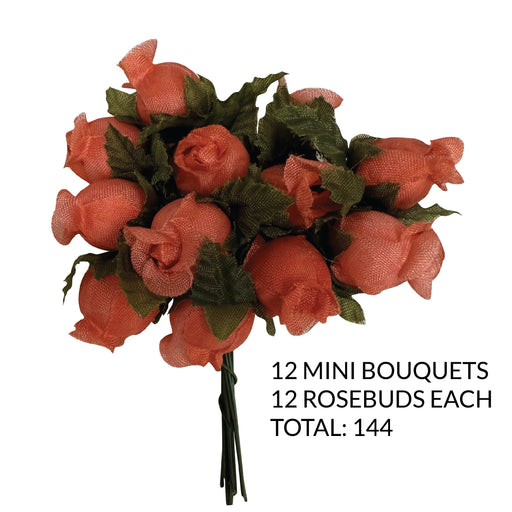 Coral Artificial Silk Mini Roses - 12 Dozens, 144 Rosebuds Total
