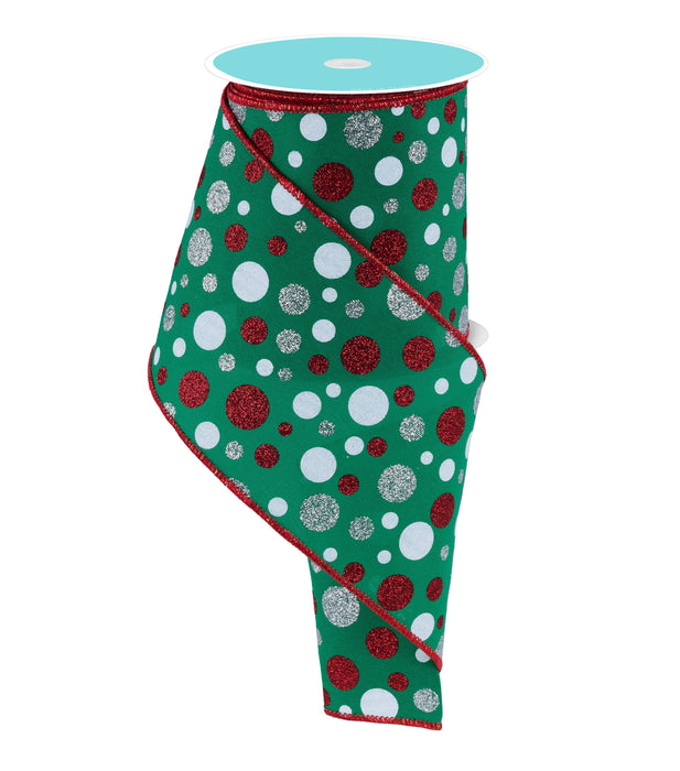 Glitter Dots Wired Christmas Ribbon - 4" x 10 Yards