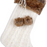 Modern White Knit Christmas Stocking - 20" H, 8" W, Brown Faux Fur Boot Cuff and Pompoms
