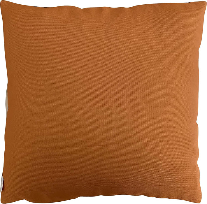 A square throw pillow in a warm rust or burnt orange color, shown against a plain white background.
