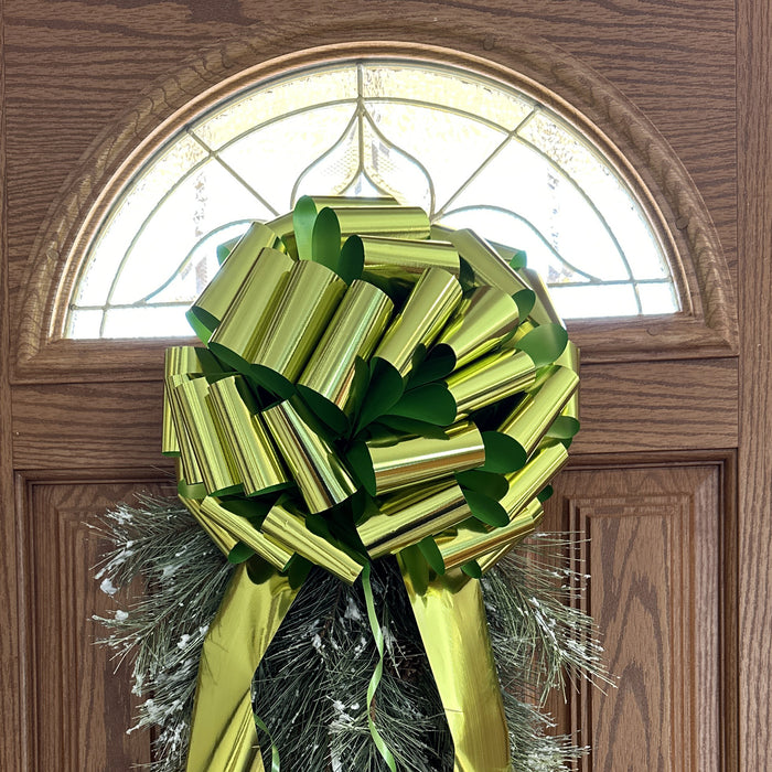 vibrant lime green colored gift bow adds stylishness to holiday festivities