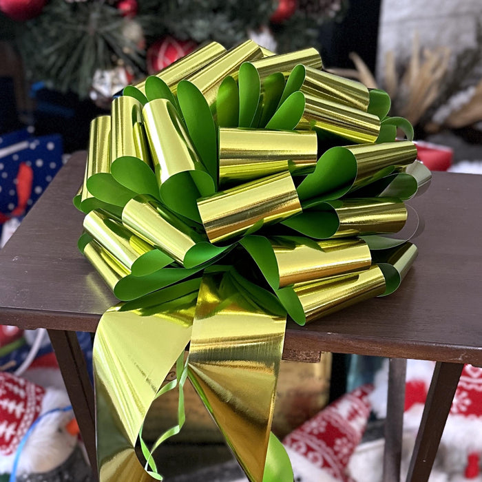big lime green bow for a christmas gift wrapping