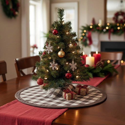 BUffallo plaid Christmas tree  skirt gray white for table trees