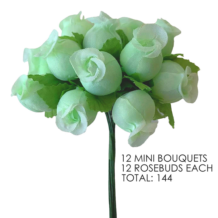 Mint Green Artificial Silk Mini Roses - 12 Dozens, 144 Rosebuds Total