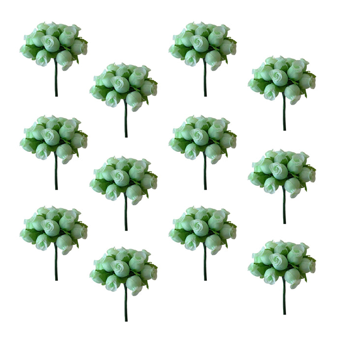 Mint Green Artificial Silk Mini Roses - 12 Dozens, 144 Rosebuds Total