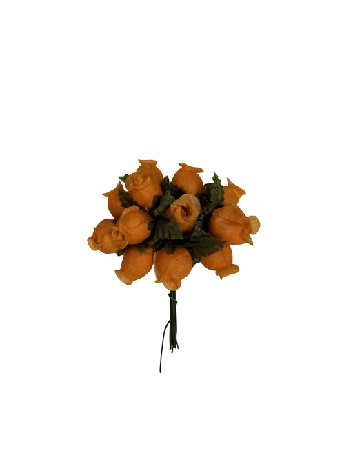Orange Artificial Silk Flower Roses - 12 Mini Bouquets of 12 Rosebuds, 144 Rosebuds Total