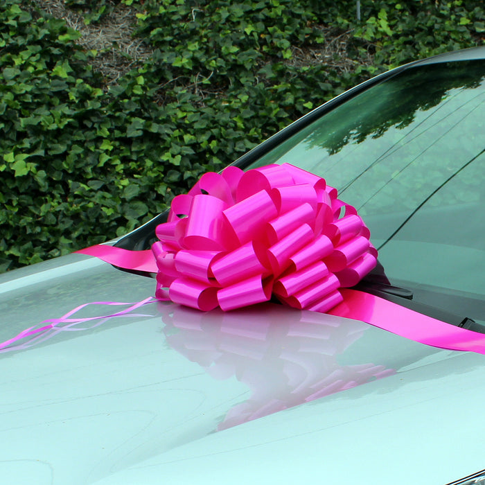 large hot pink car bow fully assembled in usa