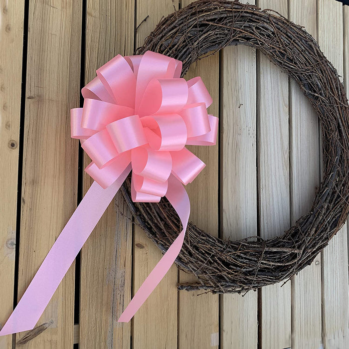 rose petal pink bow on a grapevine wreath