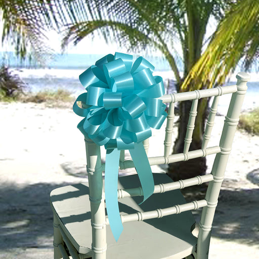 6 Pool Blue Aqua 8" Pull Bows - Beach Wedding Decorations, Easter Gift Baskets Décor