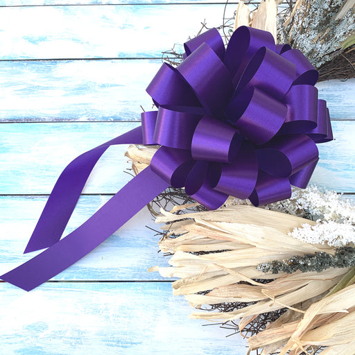6 Purple 8" Pull Bows - Wedding Pew Decorations, Gift Baskets, Party Graduation