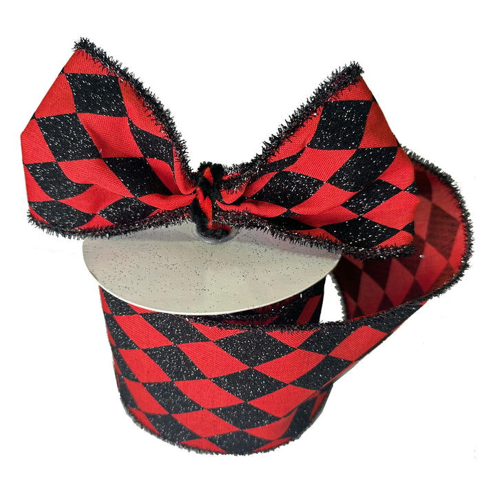 Red Black Diamonds Check Ribbon