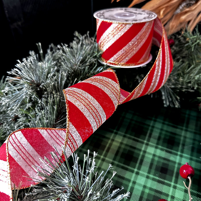 Red Gold Striped Wired Ribbon - 2 1/2" x 10 Yards