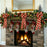 Red with glittery gold Christmas ribbon bows decorating fireplace