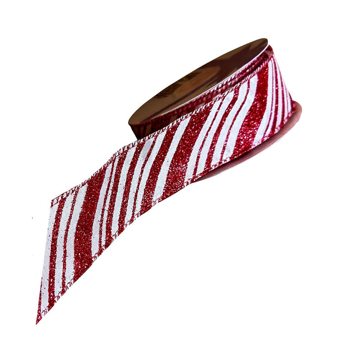 Red White Candy Cane Ribbon - 1 1/2" x 10Y, Christmas Peppermint Stripes