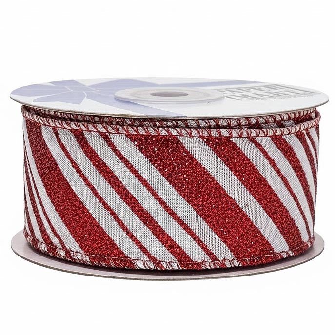 Red White Candy Cane Ribbon - 1 1/2" x 10Y, Christmas Peppermint Stripes