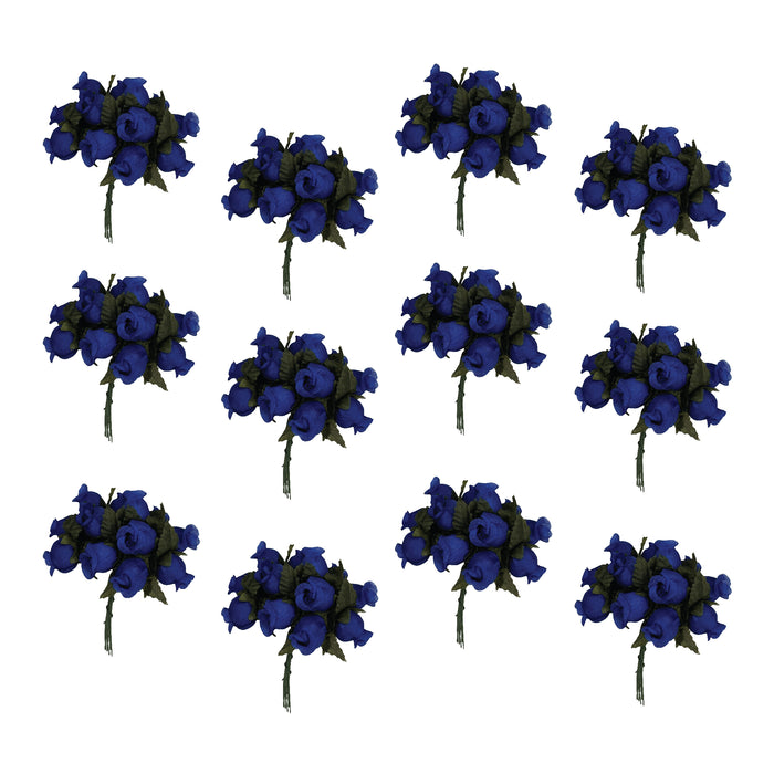 Royal Blue Artificial Silk Mini Roses - 12 Dozens, 144 Rosebuds Total