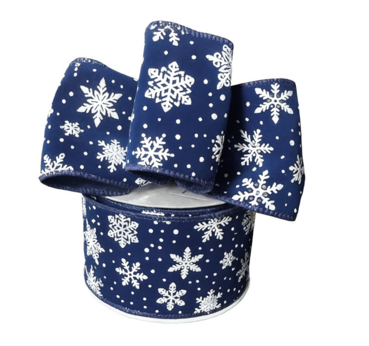 Royal blue Christmas ribbon with white snowflakes