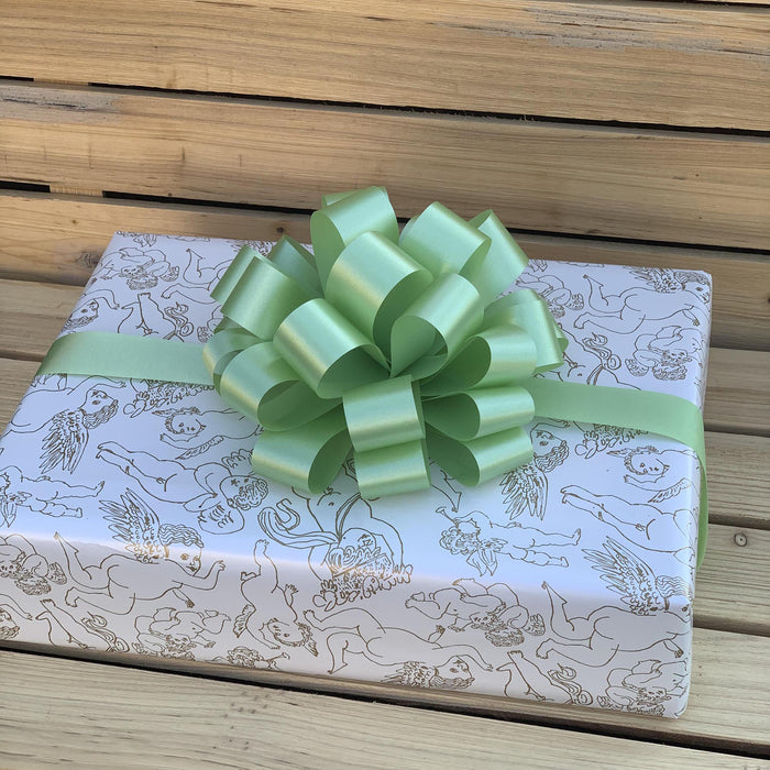 sage green bow decorating gift for baptism