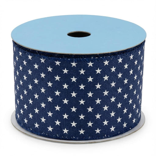 Patriotic Navy Stars Wired Ribbon - 2 1/2" x 10 Yards, Dark Blue & White Stars Craft Decor, Presidents Day, Memorial Day, 4th of July, USA, Election, Wreath, Trees, Decorations, Christmas