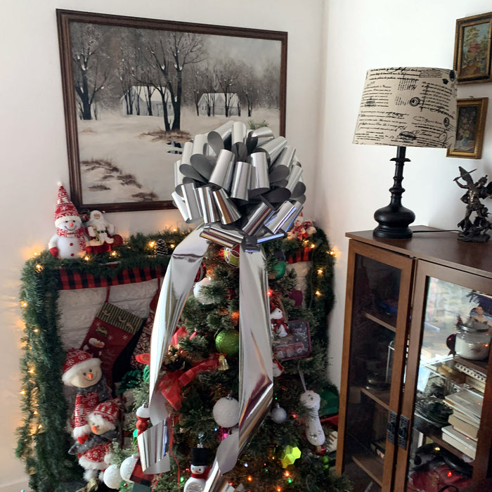 christmas tree topper large metallic gray bow