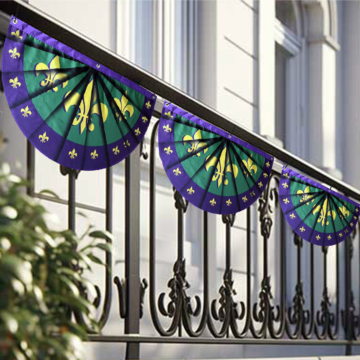 Mardi Gras Bunting Flag 3x5 Ft – Traditional NOLA Purple, Green & Gold Solid
