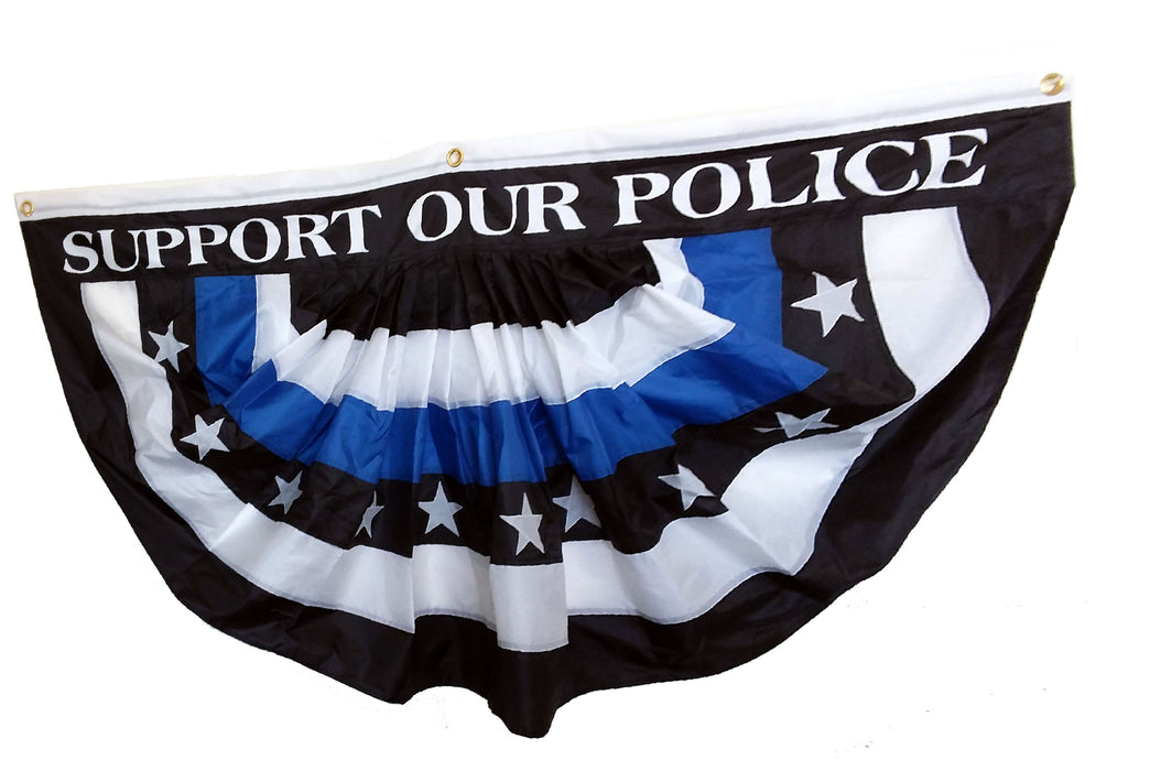 Thin Blue Line Pleated Fan Flag - Large 3 ft by 6 ft Support Our Police Bunting