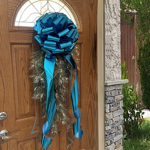 Large 14" Metallic Turquoise Bow - Door Decor, Christmas Tree, Ribbon Awareness Events