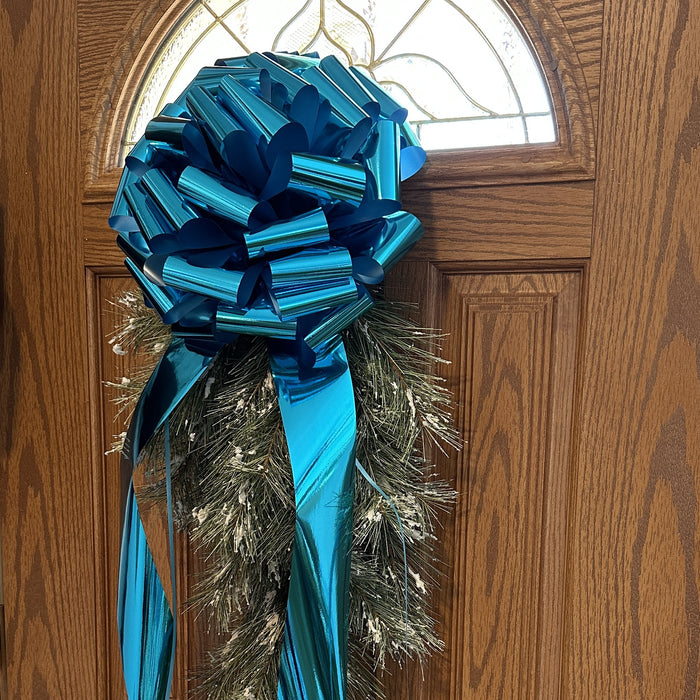 Large 14" Metallic Turquoise Bow - Door Decor, Christmas Tree, Ribbon Awareness Events