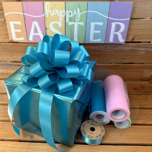 6 Turquoise 8" Pull Bows - Beach Wedding, Easter Baskets Mother's Day Gift Wrap