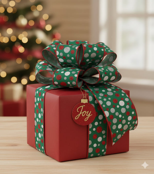 Glitter Dots Wired Christmas Ribbon - 4" x 10 Yards