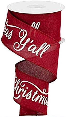 Holiday Wired Christmas Tree Ribbon - 2 1/2 x 10 Yards, Red Reindeer and  White Christmas Trees, Garland, Gifts, Wrapping, Wreaths, Bows 
