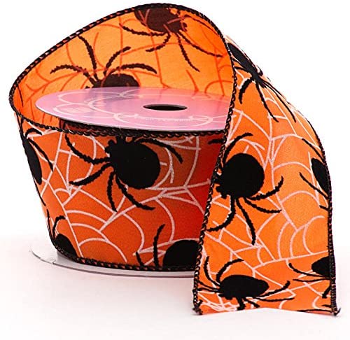 orange-wired-edge-spider-halloween-ribbon