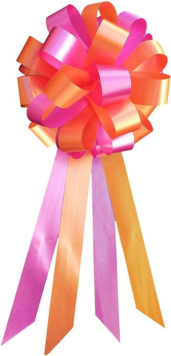 Orange and Hot Pink Fuchsia Wedding Pew Pull Bows - 8" Wide, Set of 6