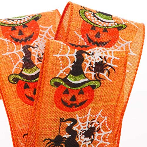 Black Orange Halloween Wired Ribbon - Spider Web Decor