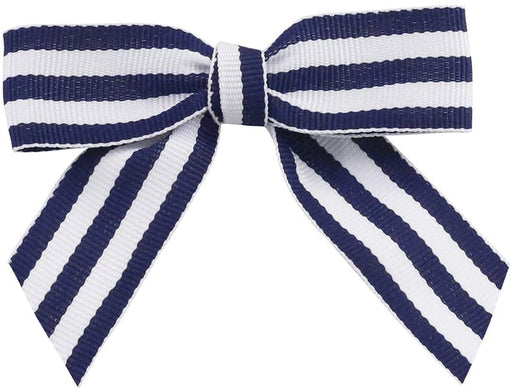 Navy Blue & White Striped Pre-Tied Bows - 3" Wide, Set of 12