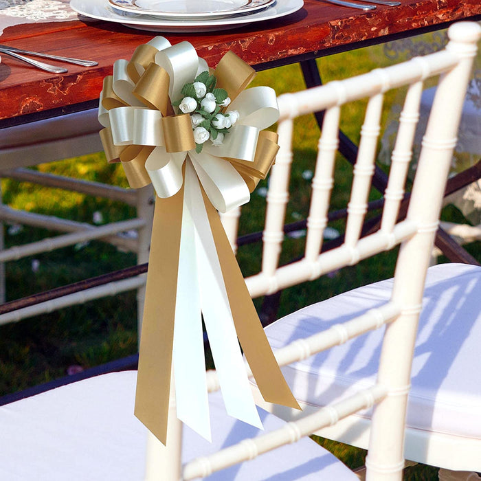 decorative-gold-and-ivory-event-decoration-pull-bows-with-rosebuds