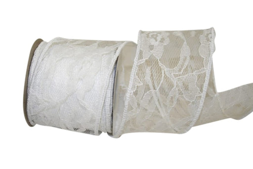 White Lace Wired Wedding Ribbon - 2 1/2 x 10 Yards — GiftWrap Etc