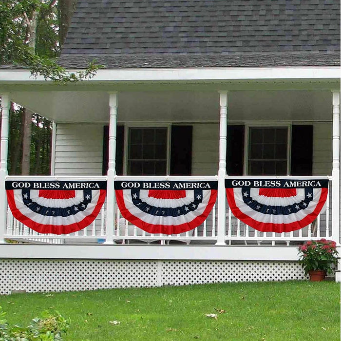 Patriotic Pleated Fan Flag Bunting Banner - 3' x 6', God Bless America