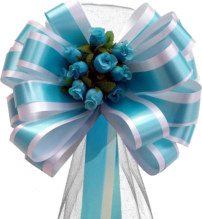 pool-blue-and-white-striped-wedding-bows