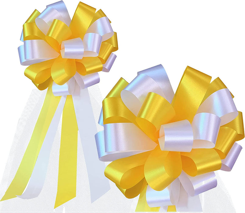 yellow-and-white-pull-bows-with-tulle-tails
