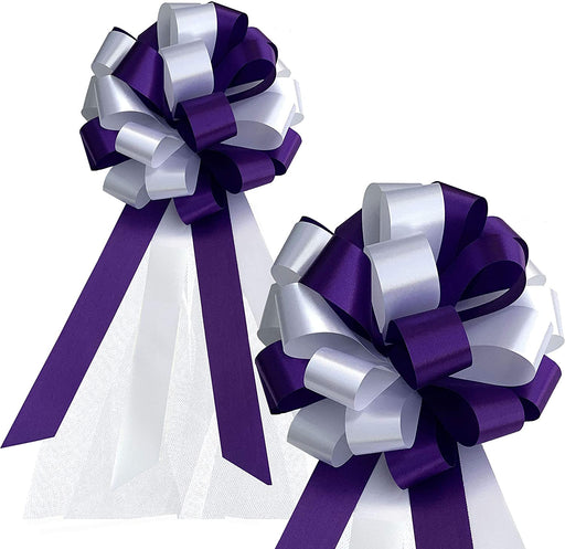 purple-and-white-bows-with-tulle-tails