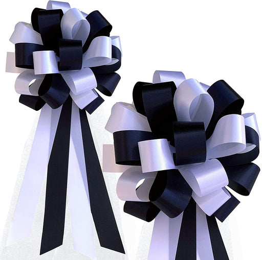 navy-blue-and-white-wedding-bows-with-tulle-tails