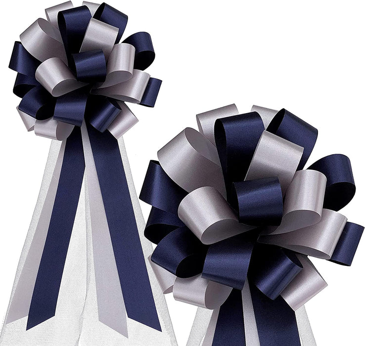 navy-blue-and-silver-bows-with-tulle-tails
