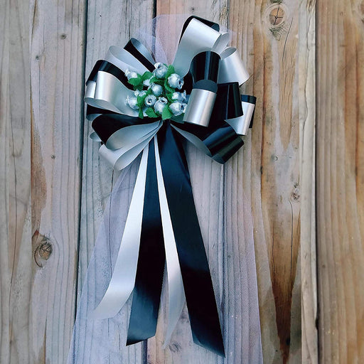 black-silver-rosebuds-wedding-bows