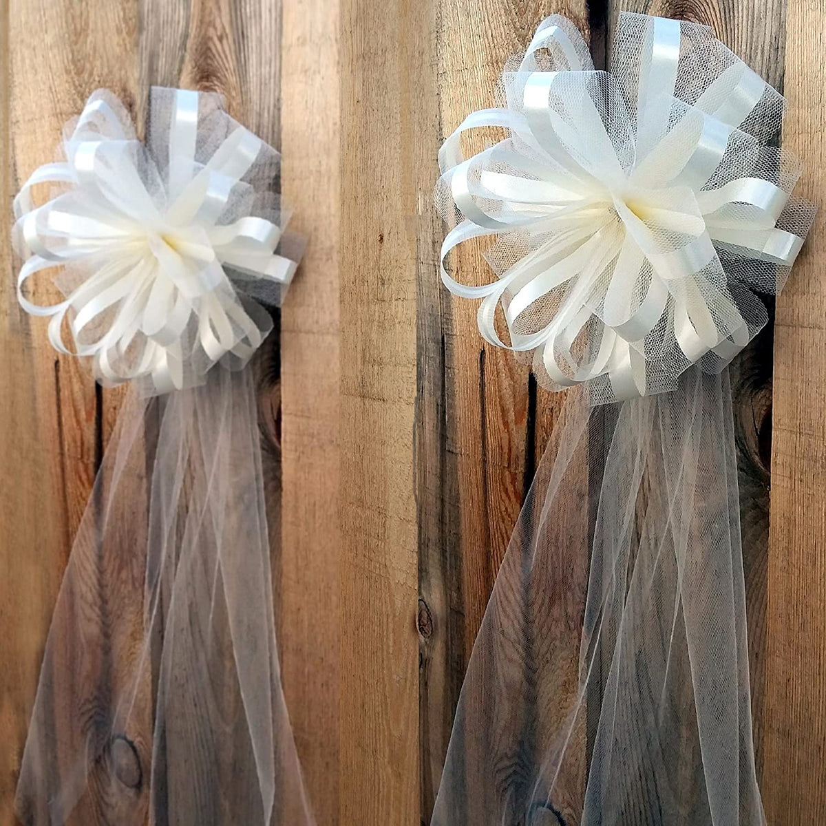 Large Assembled Ivory Wedding Pew Bows - 10\, image size:1200x1200
