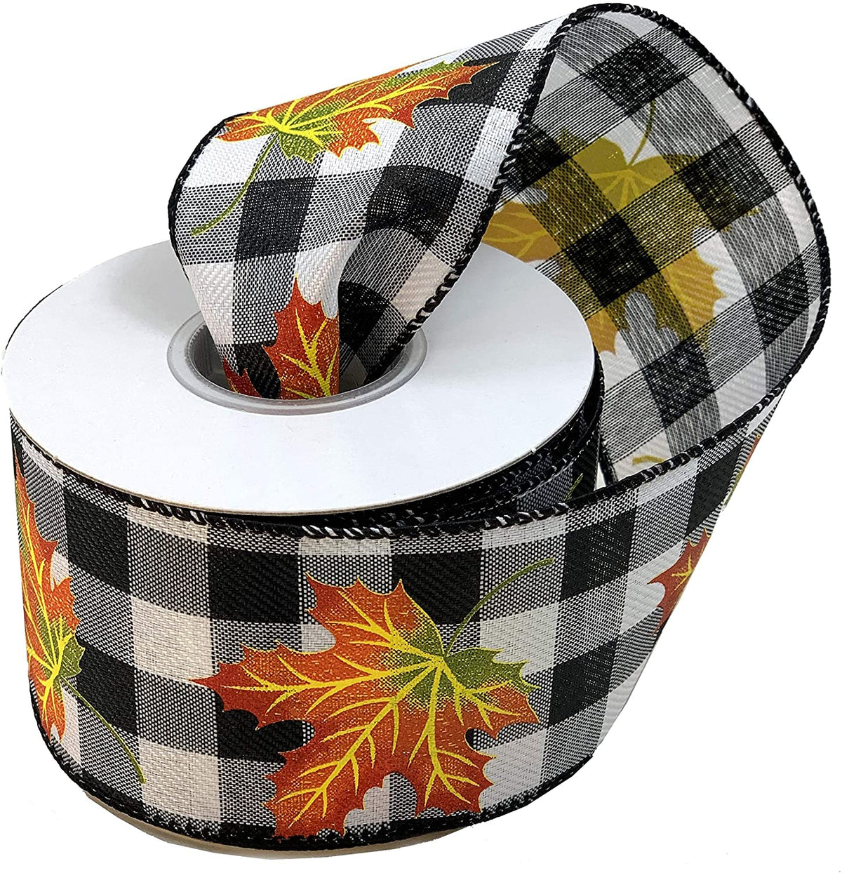 Fall Leaves Buffalo Plaid Ribbon - 2 1/2