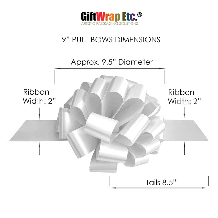 Large White Ribbon Wedding Bows - 9" Wide, Set of 6