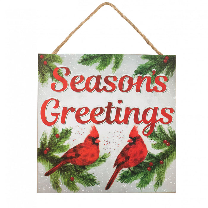 Season's Greetings Cardinals Christmas Sign - 10" x 10"